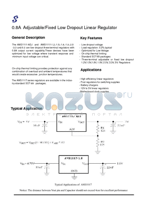 AMS1117-1.5 datasheet - 0.8A Adjustable/Fixed Low Dropout Linear Regulator