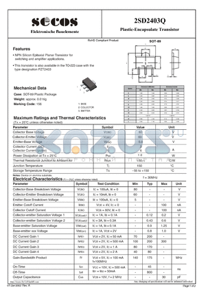 2SD2403Q datasheet - Plastic-Encapsulate Transistor
