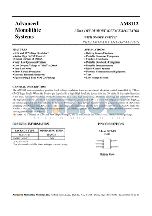 AMS112 datasheet - 150mA LOW DROPOUT VOLTAGE REGULATOR