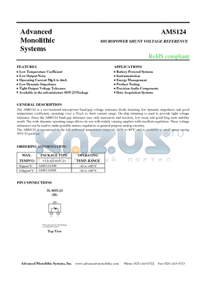 AMS124_05 datasheet - MICROPOWER SHUNT VOLTAGE REFERENCE