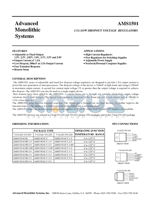 AMS1501CM-15 datasheet - 1.5A LOW DROPOUT VOLTAGE REGULATORS