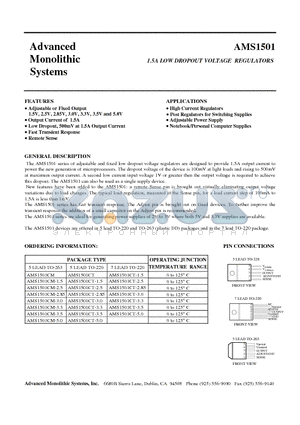 AMS1501CM-285 datasheet - 1.5A LOW DROPOUT VOLTAGE REGULATORS