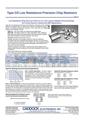 CD2015FC datasheet - Low Resistance Precision Chip Resistors