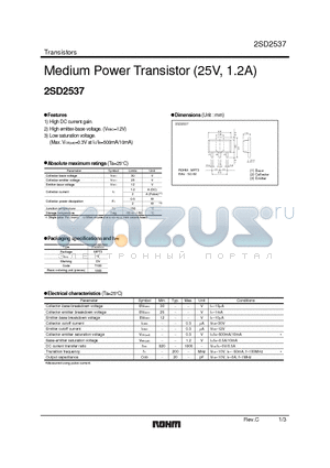 2SD2537 datasheet - Medium Power Transistor (25V, 1.2A)