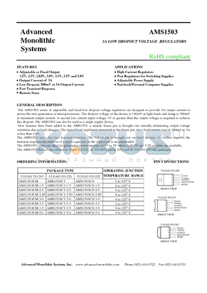 AMS1503CT datasheet - 3A LOW DROPOUT VOLTAGE REGULATORS