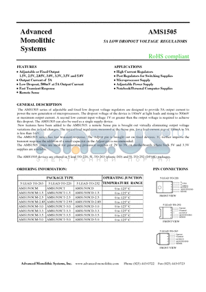 AMS1505CD datasheet - 5A LOW DROPOUT VOLTAGE REGULATORS