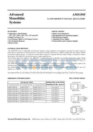 AMS1505CM datasheet - 5A LOW DROPOUT VOLTAGE REGULATORS