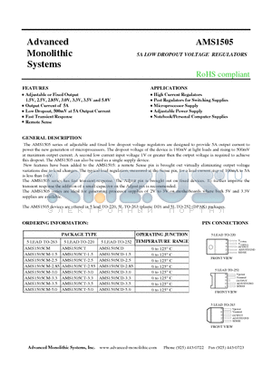 AMS1505CM datasheet - 5A LOW DROPOUT VOLTAGE REGULATORS