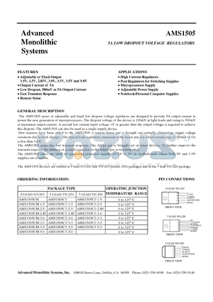 AMS1505CM-15 datasheet - 5A LOW DROPOUT VOLTAGE REGULATORS