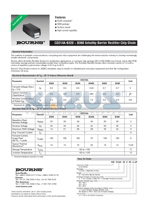 CD214A-B340LF datasheet - CD214A-B320 ~ B360 Schottky Barrier Rectifier Chip Diode