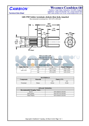 140-1783 datasheet - Solder terminal, slotted, thru hole, knurled