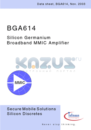 BGA614 datasheet - Silicon Germanium Broadband MMIC Amplifier
