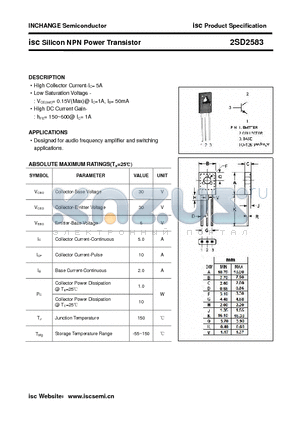 2SD2583 datasheet - isc Silicon NPN Power Transistor