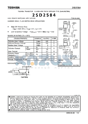 2SD2584 datasheet - NPN TRIPLE DIFFUSED TYPE (HIGH POWER SWITCHING, HAMMER DRIVE, PULSE MOTOR DRIVE APPLICATIONS)
