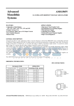 AMS1505V datasheet - 5A ULTRA LOW DROPOUT VOLTAGE REGULATORS