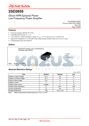 2SD2655 datasheet - Silicon NPN Epitaxial Planer Low Frequency Power Amplifier