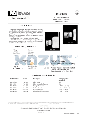 140-90004 datasheet - RIXSON FIREMARK ELECTROMAGNETIC DOOR RELEASE
