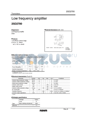 2SD2700 datasheet - Low frequency amplifier