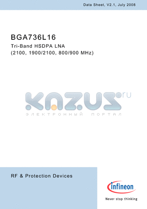 BGA736L16 datasheet - Tri-Band HSDPA LNA (2100, 1900/2100, 800/900 MHz)