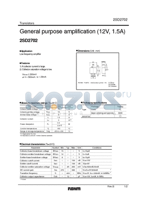 2SD2702 datasheet - General purpose amplification (12V, 1.5A)