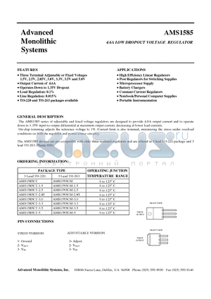 AMS1585CM-30 datasheet - 4.6A LOW DROPOUT VOLTAGE REGULATOR