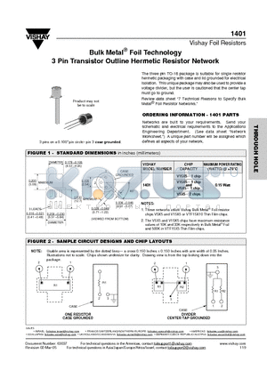 1401 datasheet - Bulk Metal^ Foil Technology 3 Pin Transistor Outline Hermetic Resistor Network
