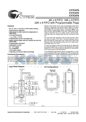 CY7C472-15JI datasheet - 8K x 9 FIFO, 16K x 9 FIFO 32K x 9 FIFO with Programmable Flags