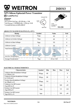 2SD313 datasheet - NPN Silicon Epitaxial Power Transistor