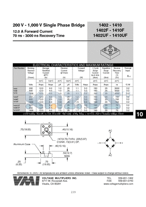 1402F datasheet - 200 V - 1,000 V Single Phase Bridge 12.0 A Forward Current 70 ns - 3000 ns Recovery Time