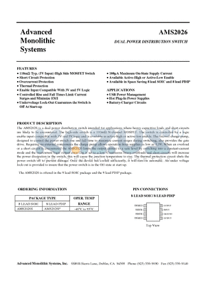 AMS2026 datasheet - DUAL POWER DISTRIBUTION SWITCH