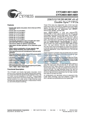 CY7C4801-35AI datasheet - 256/512/1K/2K/4K/8K x9 x2 Double Sync FIFOs