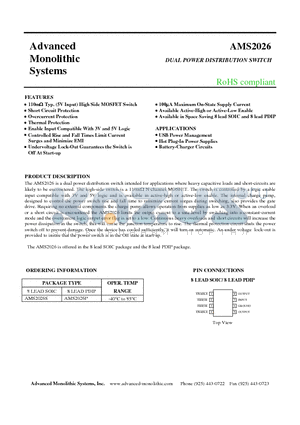 AMS2026 datasheet - DUAL POWER DISTRIBUTION SWITCH