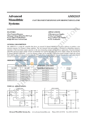 AMS2115S-2.5 datasheet - FAST TRANSIENT RESPONSE LOW DROPOUT REGULATOR