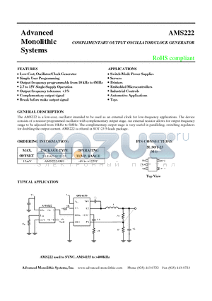 AMS222 datasheet - COMPLIMENTARY OUTPUT OSCILLATOR/CLOCK GENERATOR