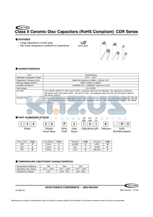 14050P9-101Z-RC datasheet - Class II Ceramic Disc Capacitors