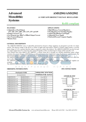 AMS2501CS-2.5 datasheet - 1A VERY LOW DROPOUT VOLTAGE REGULATORS
