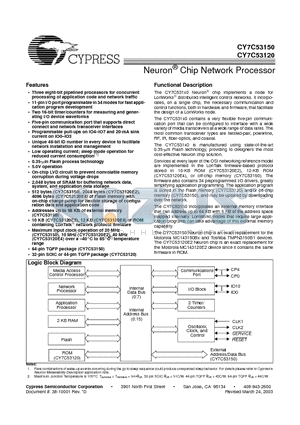 CY7C53120E4-40AI datasheet - Neuron Chip Network Processor
