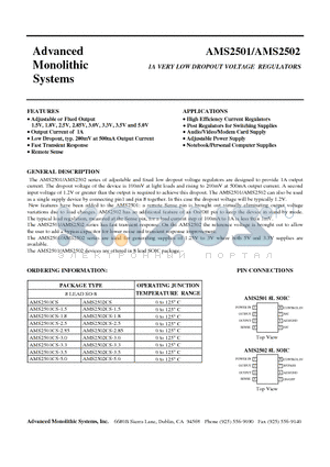 AMS2501CS-35 datasheet - 1A VERY LOW DROPOUT VOLTAGE REGULATORS