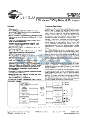 CY7C53150L-64AI datasheet - 3.3V Neuron Chip Network Processor