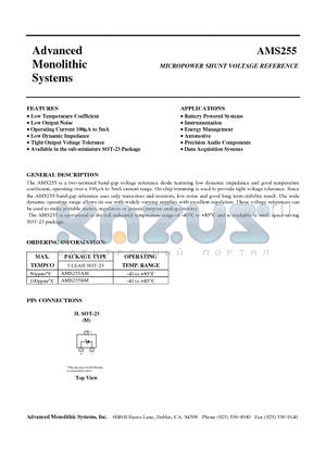 AMS255AM datasheet - MICROPOWER SHUNT VOLTAGE REFERENCE