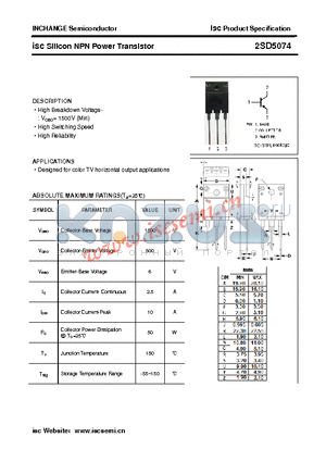 2SD5074 datasheet - isc Silicon NPN Power Transistor