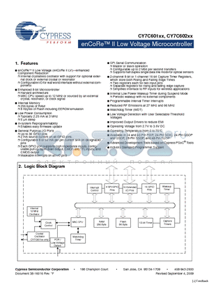 CY7C601XX_09_09 datasheet - enCoRe II Low Voltage Microcontroller