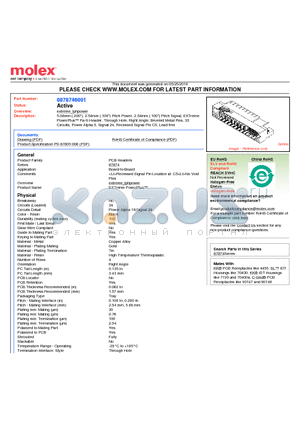 0878746001 datasheet - 5.08mm (.200), 2.54mm (.100) Pitch Power, 2.54mm (.100) Pitch Signal, EXTreme PowerPlus Pa-S Header, Through Hole, Right Angle, Beveled Metal Pins