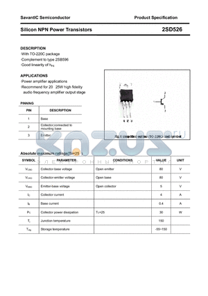 2SD526 datasheet - Silicon NPN Power Transistors