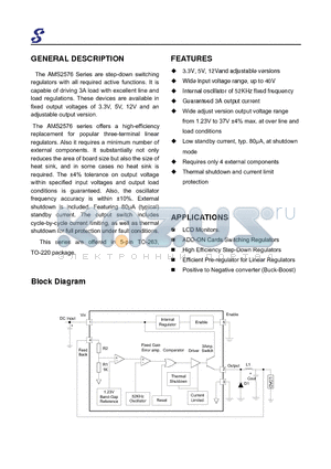 AMS2576T-ADJ datasheet - 3.3V, 5V, 12Vand adjustable versions