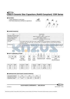 14050Z9-101Z-RC datasheet - Class II Ceramic Disc Capacitors