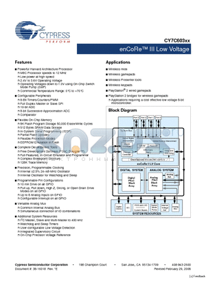 CY7C60323-LTXC datasheet - enCoRe III Low Voltage