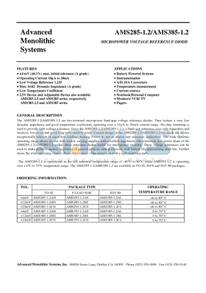 AMS285-1.2BS datasheet - MICROPOWER VOLTAGE REFERENCE DIODE