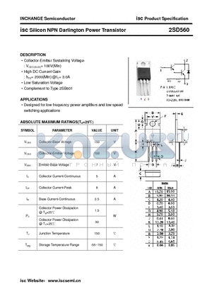 2SD560 datasheet - isc Silicon NPN Darlington Power Transistor
