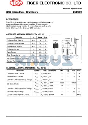 2SD560 datasheet - NPN Silicon Power Ttransistors